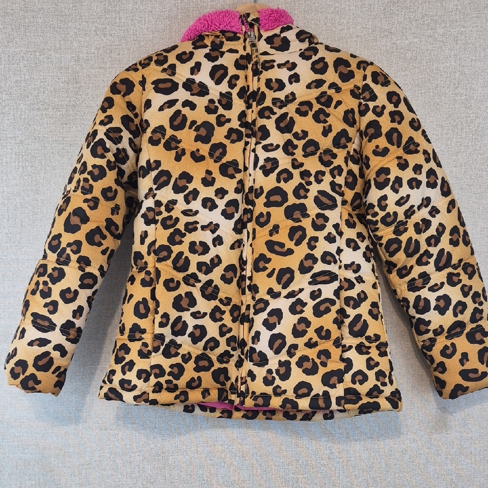 Faded Glory Leopard Print Kids Puffer Jacket with Pink Collar